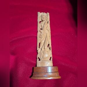 Vintage THAI Hand Carved Wood Dancer With Phin Sculpture